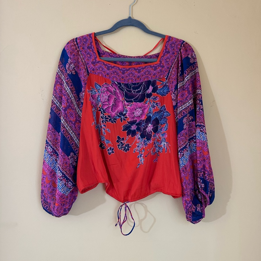 Free People Red and Purple Floral Blouse